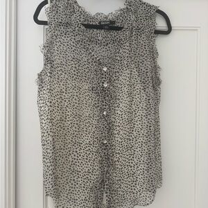 DKNY Cream Sleeveless Ruffle Button-Front Camisole with Black Dot Print